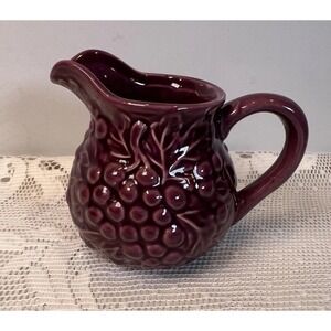 Vintage Purple Grape Pattern Ceramic Pitcher Small Decorative Creamer Vase